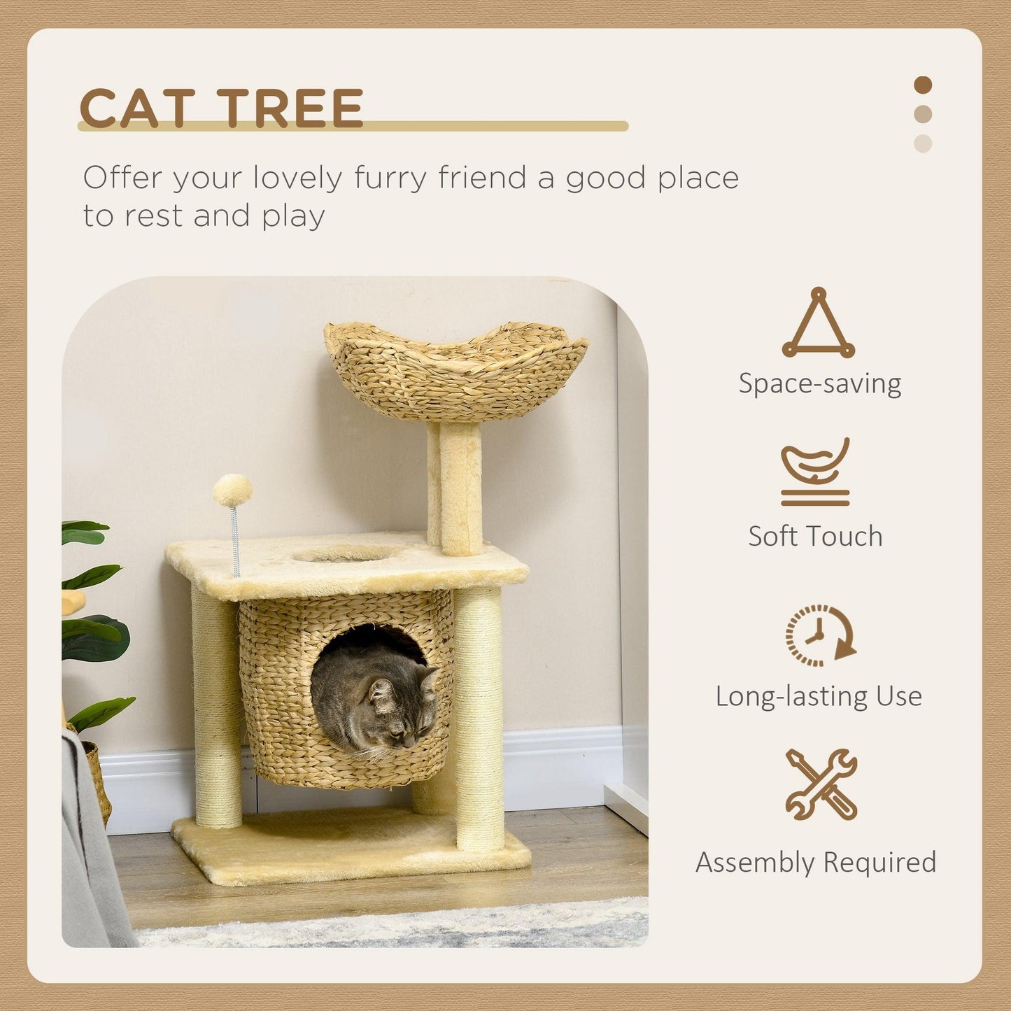 PawHut Cat Tree with Scratching Posts, Cat House, Bed, Washable Cushions - ALL4U RETAILER LTD