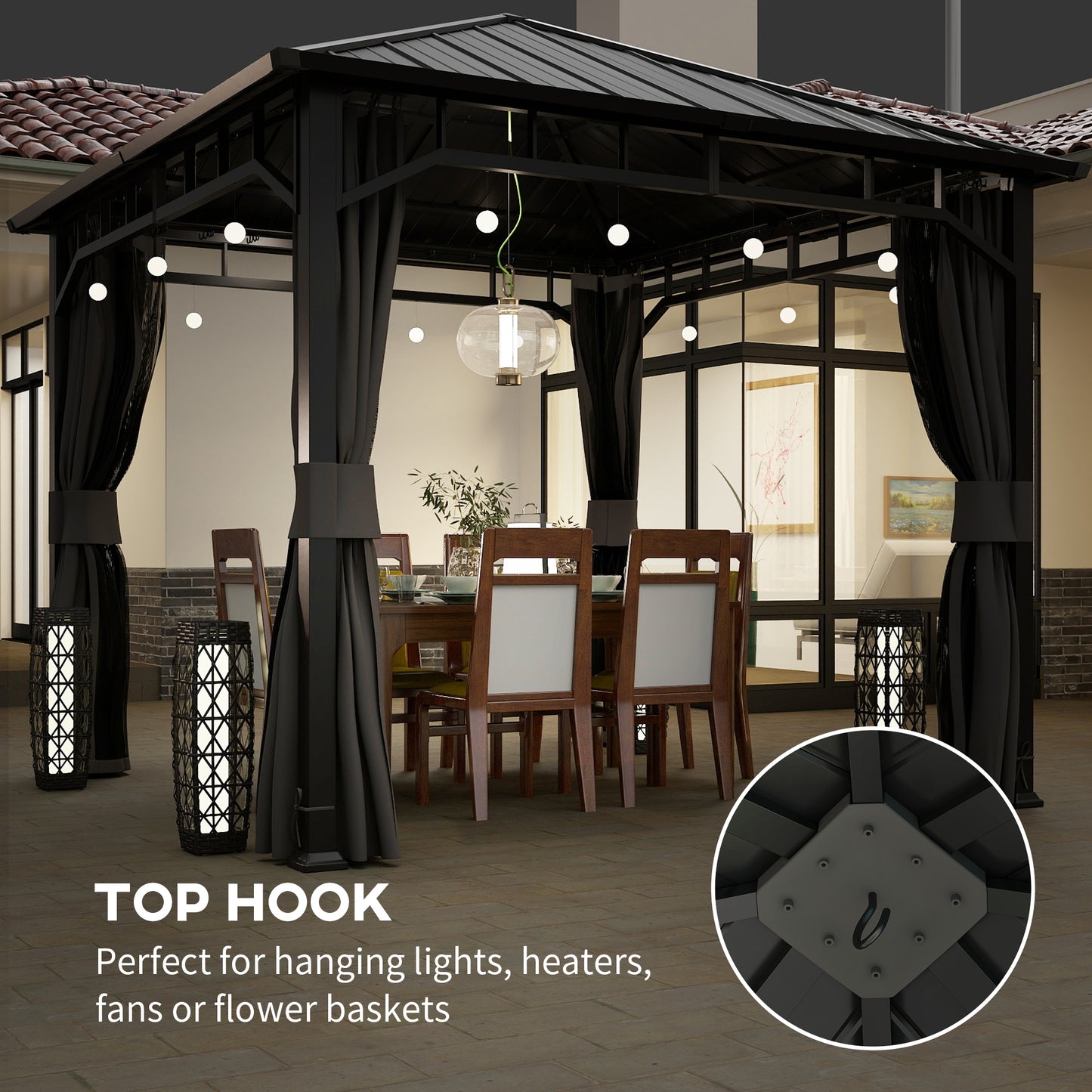 Outsunny 3x3m Hardtop Gazebo with Galvanised Steel Roof Waterproof Pavilion with Netting and Curtains for Patio Deck