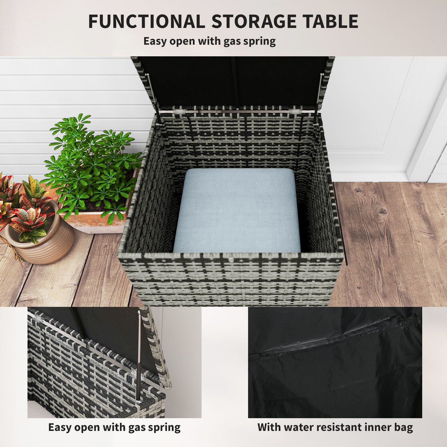 Outsunny 6 Piece Rattan Garden Furniture Set 7 Seater Wicker Outdoor Set With Storage Tea Table And Side Table Grey
