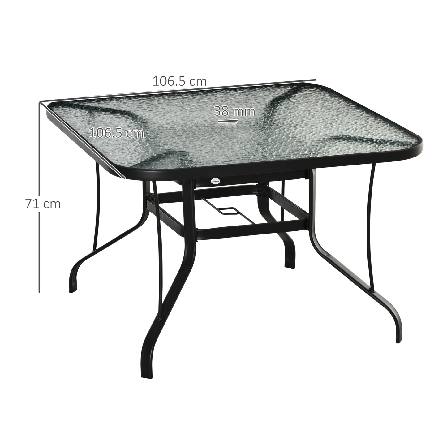 Outsunny Outdoor Square Dining Table with Glass Top and Parasol Hole, Black Steel Frame - ALL4U RETAILER LTD