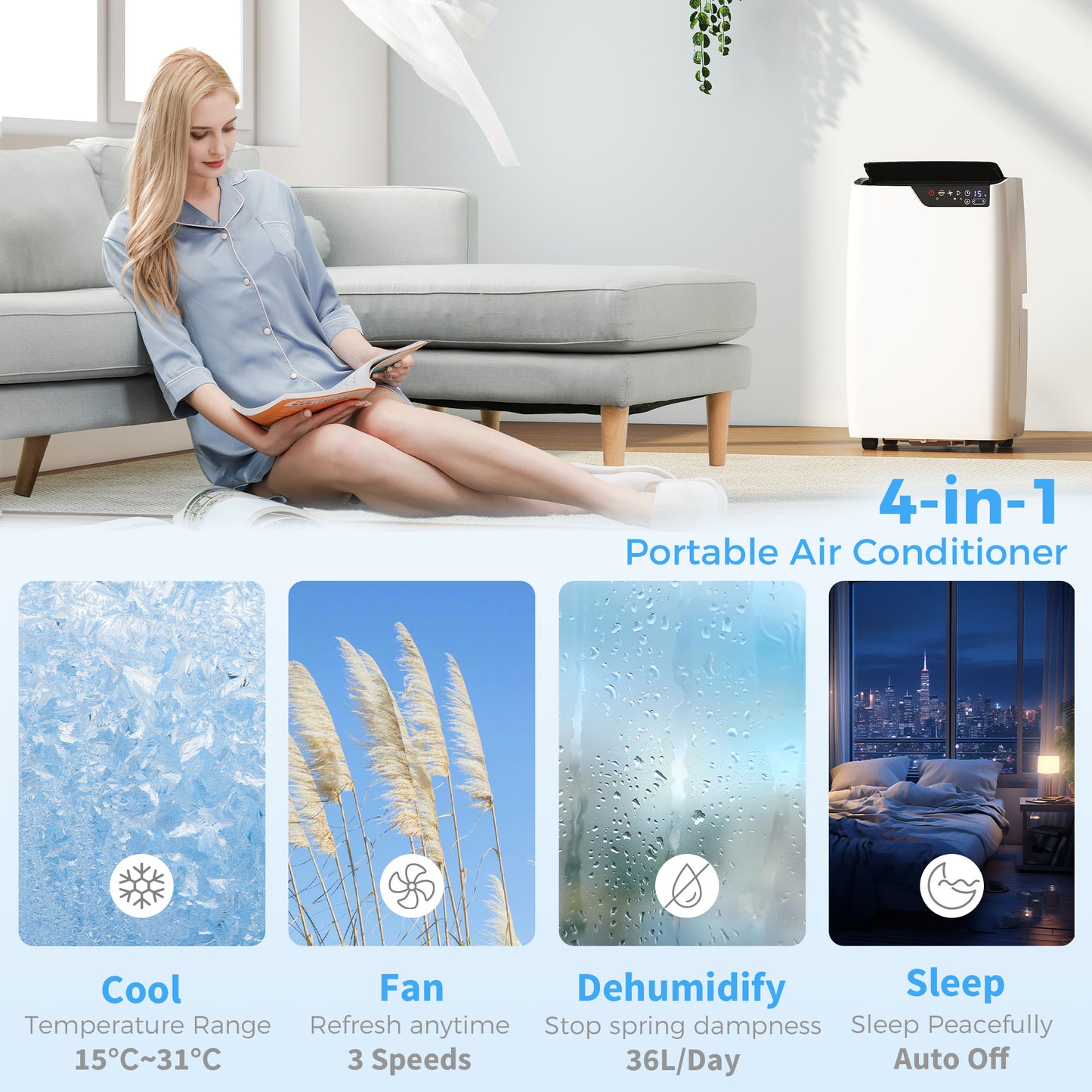 HOMCOM 14000 BTU Portable Air Conditioner 4 In 1 Unit With Cooling Dehumidifier Fan Sleep Mode And WiFi Voice Remote
