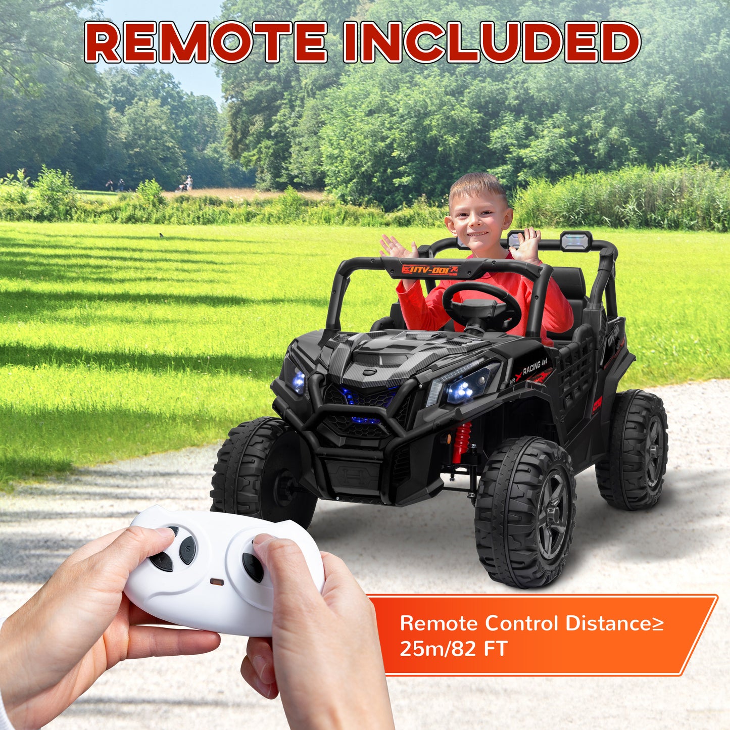 AIYAPLAY 24V Black 2-Seater Kids Electric Ride-On Car with Remote Control, Suspension, Slow Start & 3 Speed Options for Ages 3-8