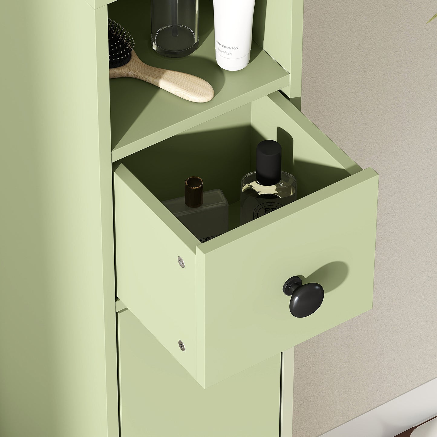 Kleankin 180cm Slim Bathroom Cabinet With Drawer Shelves And Cupboards For Tall Narrow Storage Green