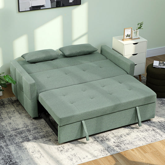 HOMCOM Three Way 2 Seater Sofa Bed With Three Position Back And Two Soft Pillows Green