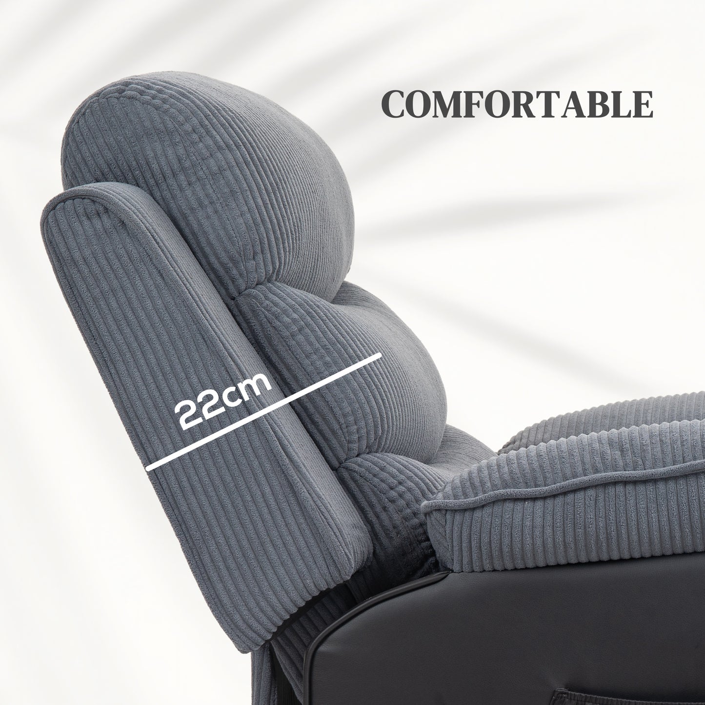 HOMCOM Overstuffed Corduroy Electric Lift Chair Dark Grey with USB Port and Recline to 150 Degrees