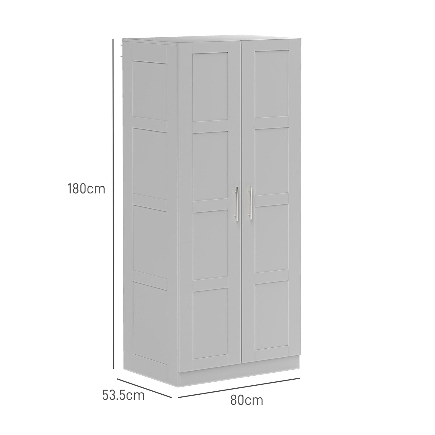 HOMCOM Double Paneled Door Wardrobe With Shelves Grey Soft Close Doors for Bedroom Storage
