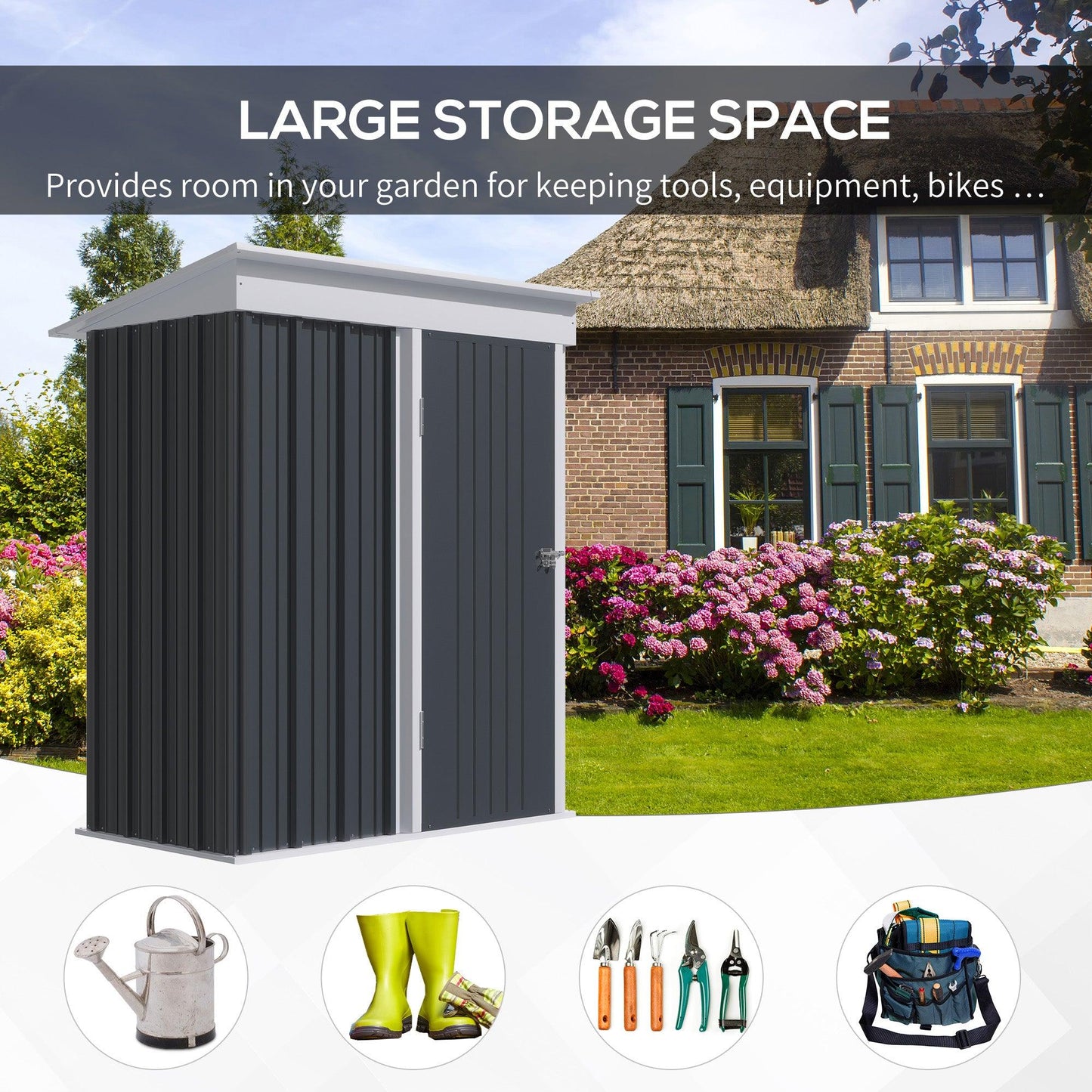 Outsunny Steel Garden Shed, Small Lean-to Shed for Bike Tool, 5x3 ft Dark Grey - ALL4U RETAILER LTD