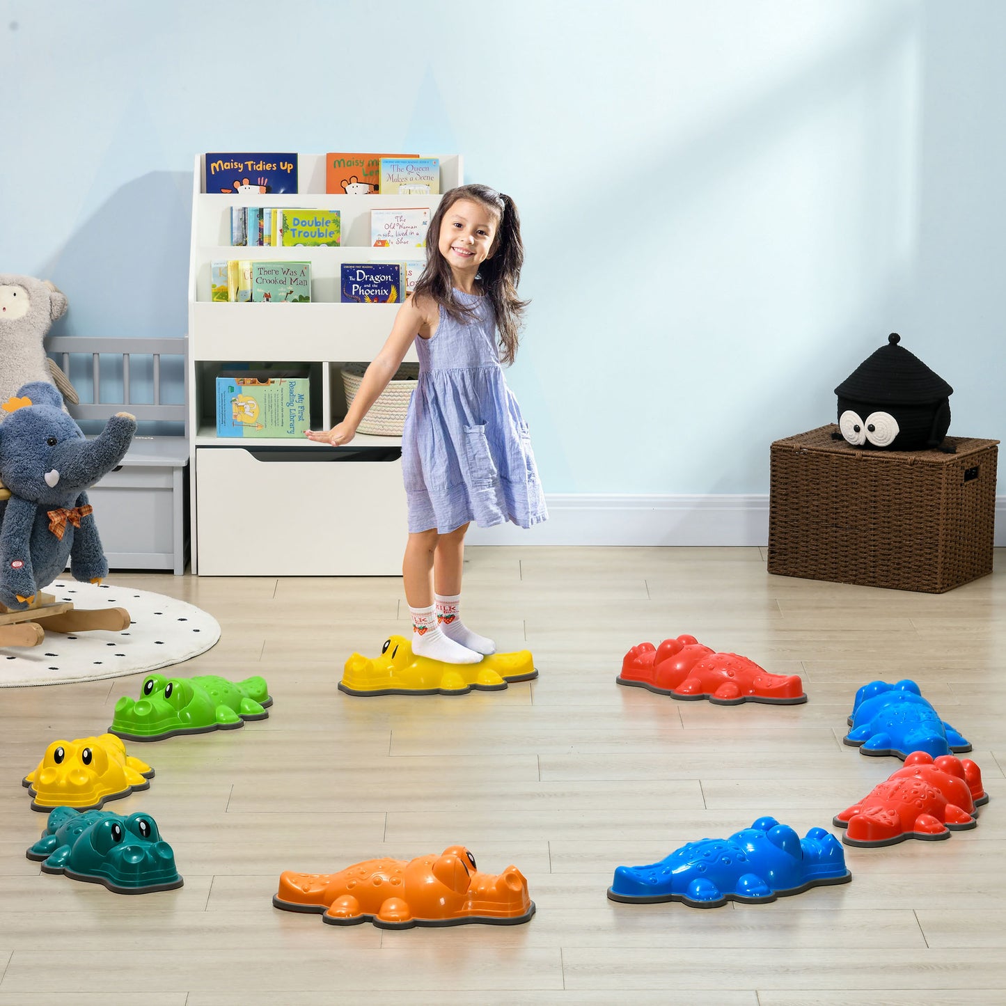 AIYAPLAY Crocodile-Themed 9-Piece Kids Balance Stepping Stones with Non-Slip Edges for Indoor/Outdoor Fun - ALL4U RETAILER LTD