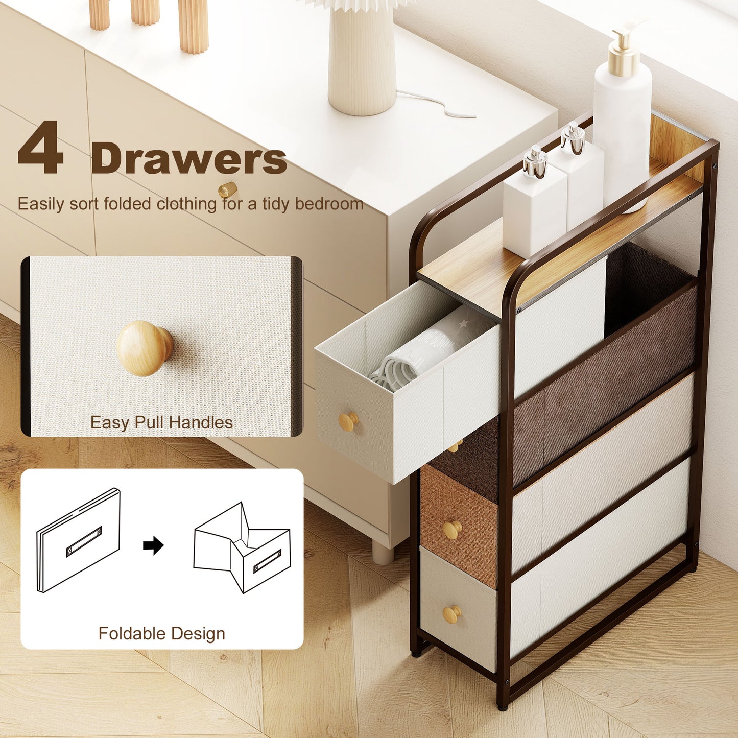HOMCOM 4 Drawer Fabric Chest Of Drawers With Steel Frame Slim 20 Cm Wide Storage Organizer For Bedroom And Living Room