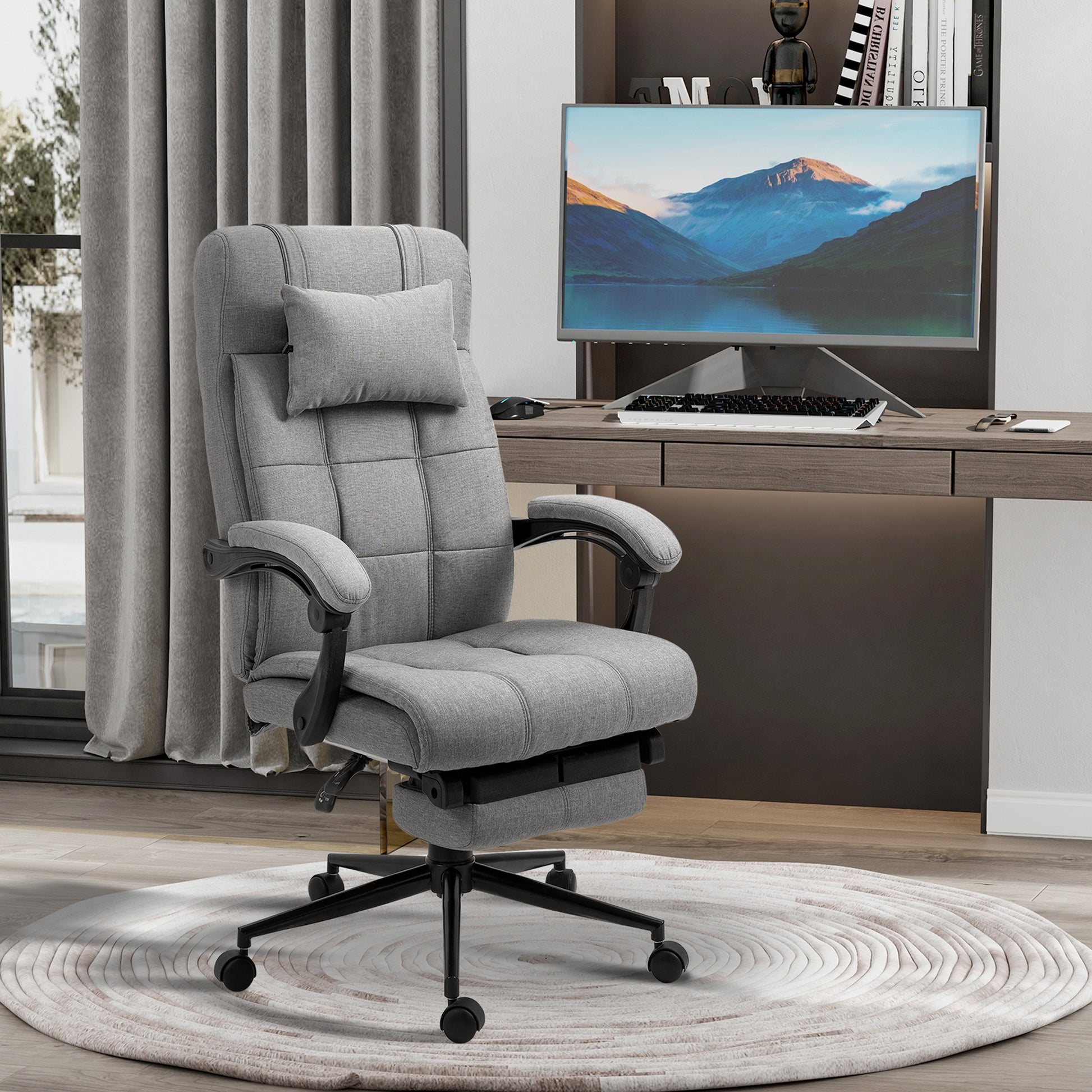 Vinsetto Ergonomic Home Office Chair with Adjustable Footrest, Armrests, and Lumbar Support in Light Grey - ALL4U RETAILER LTD