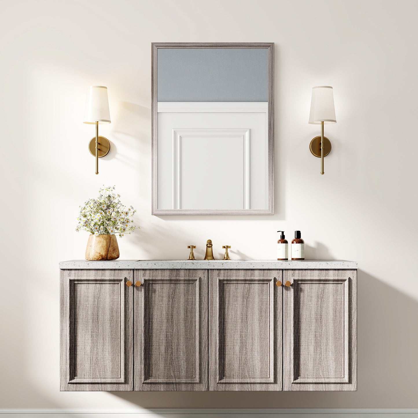 HOMCOM Wall Mounted Mirror 50 x 70 cm Grey Shatter Proof For Bathroom Living Room Bedroom Hallway
