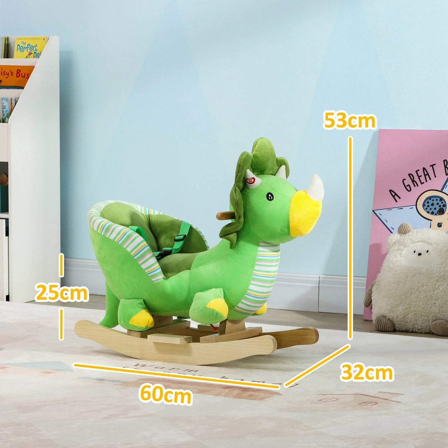 Green Plush Baby Rocking Dinosaur with Sounds and Safety Features for Toddlers 18-36 Months - ALL4U RETAILER LTD