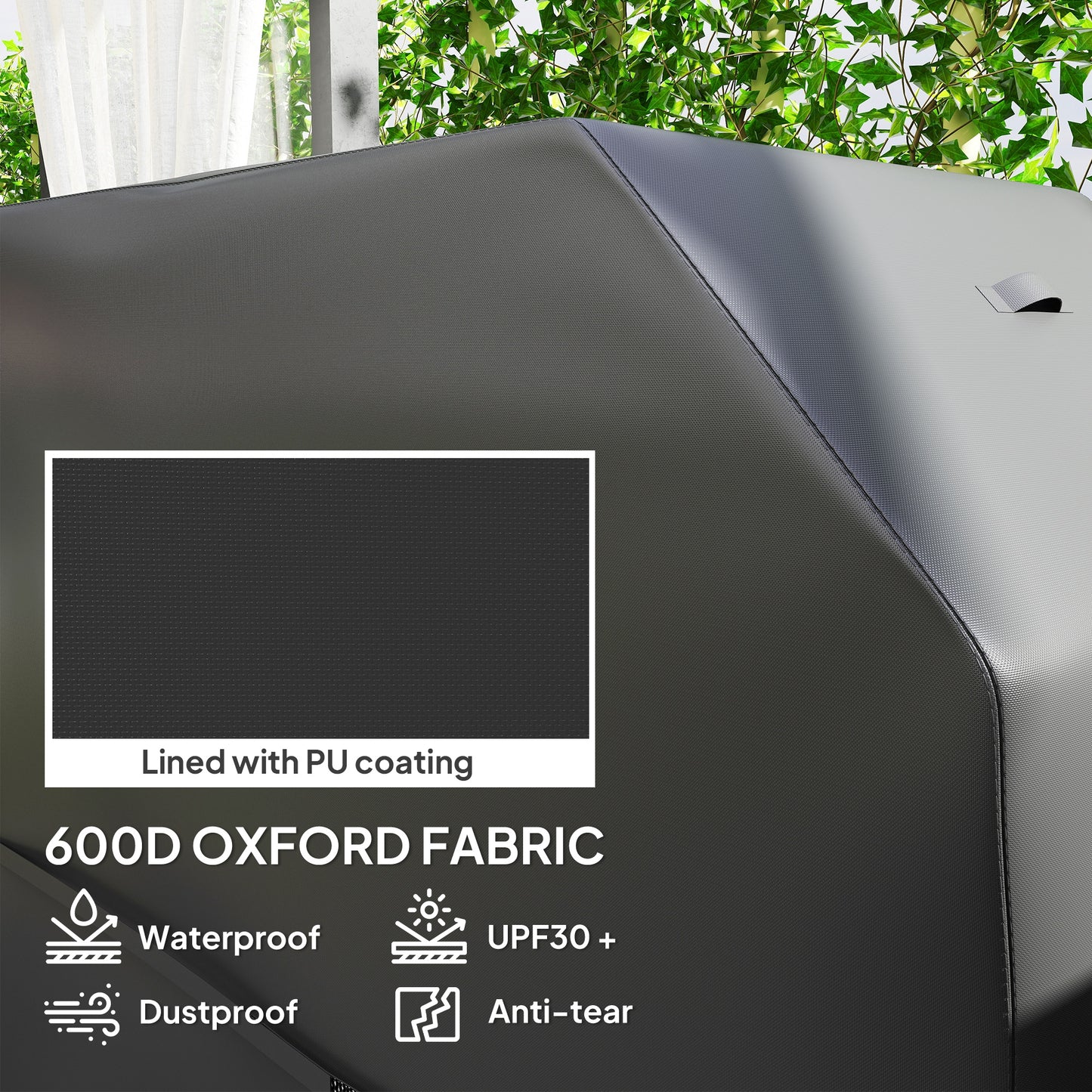Outsunny Rectangular Gas Grill Cover 600D Oxford Fabric Waterproof Windproof With Hooks 147 x 61 x 122 cm Black