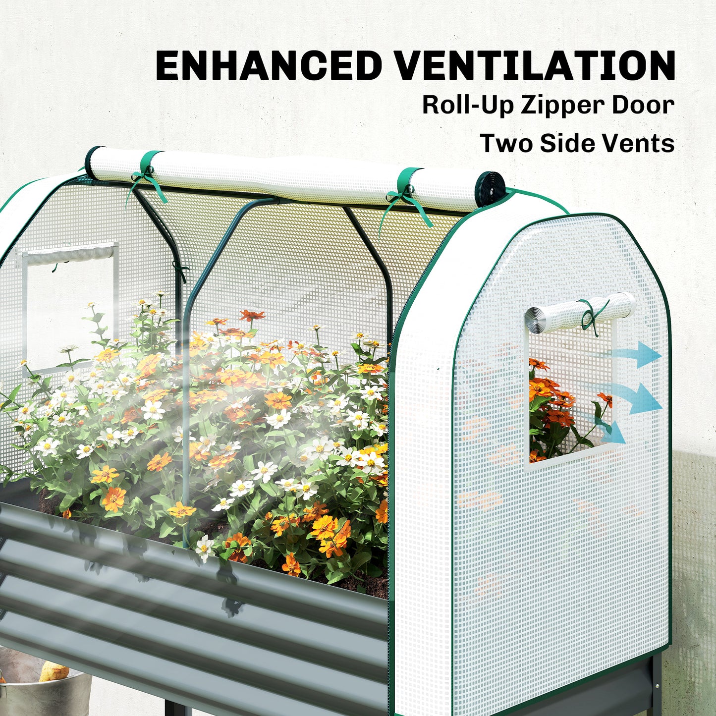Outsunny Galvanised Raised Planter With Greenhouse Cover On Legs Metal Garden Bed With Bed Liner And Bottom Shelf