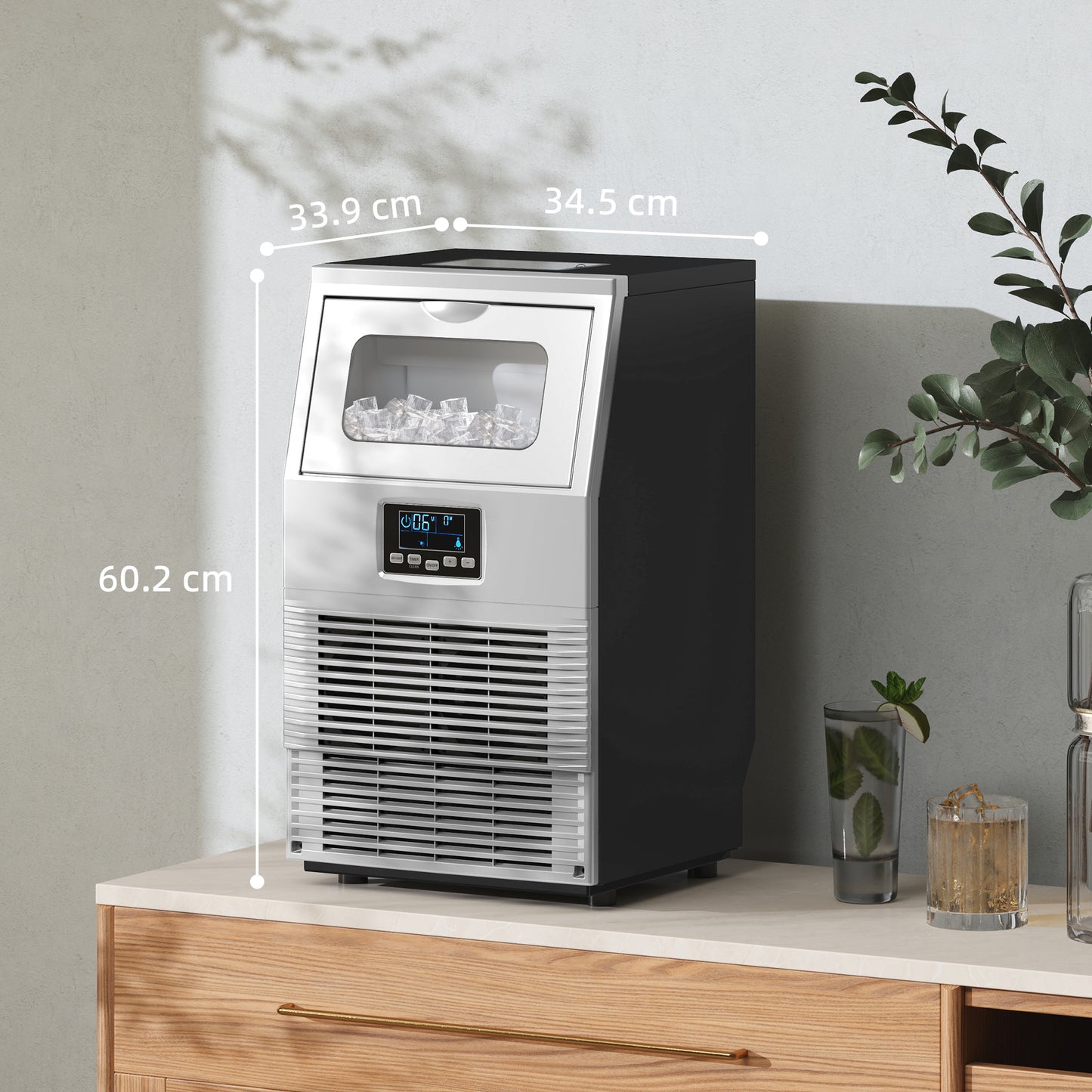 HOMCOM Commercial Ice Maker With 4Kg Ice Storage Silver Tone High Capacity 30Kg Daily Ice Production