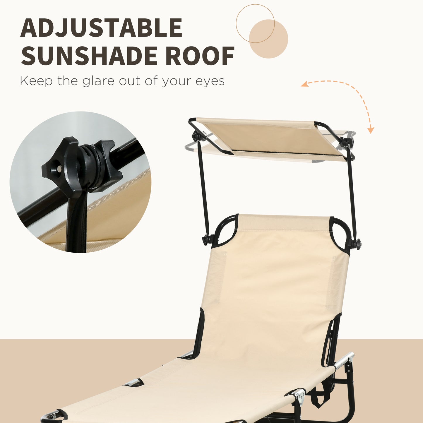 Outsunny Folding Sun Loungers With Canopy Adjustable Recliners Side Pocket Steel Frame For Pool Beach Garden Tan Brown