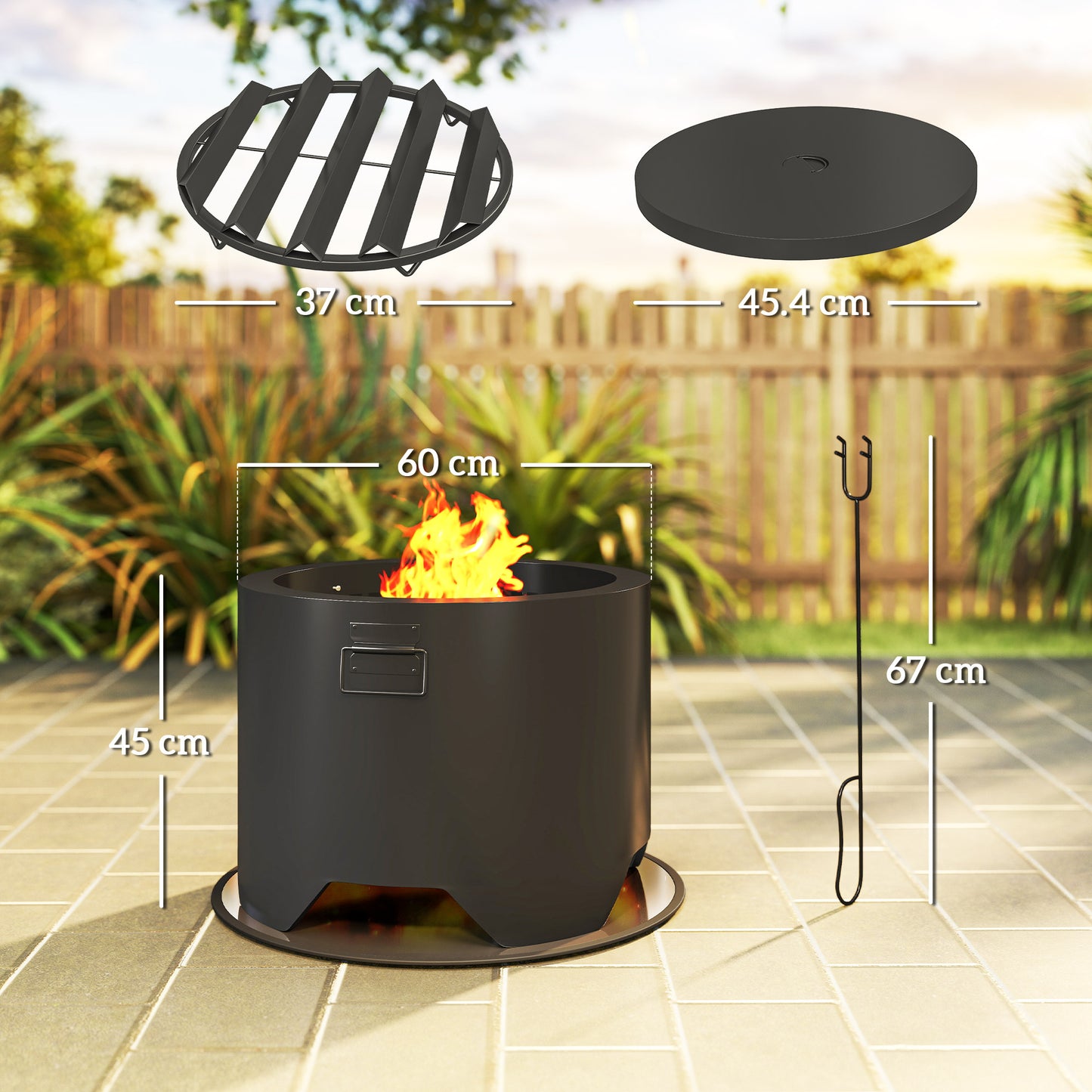 Outsunny Outdoor Round Fire Pit With Lid And Fire Poker In Black For Safe Marshmallow Roasting And Cozy Garden Nights
