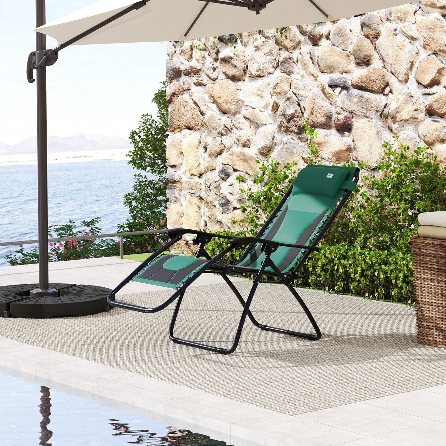Outsunny Zero Gravity Lounger Folding Reclining Chair With Padded Seat Cup Holder Cushion Headrest For Poolside Green