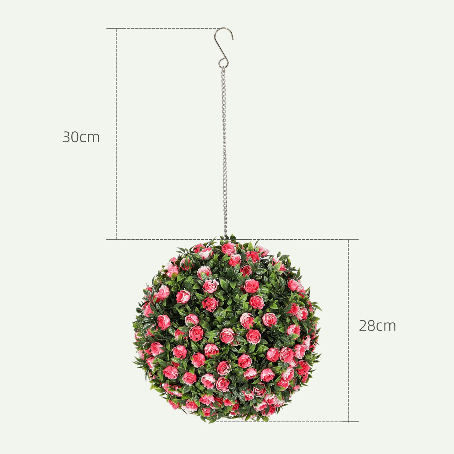 HOMCOM Set Of 2 Decorative Artificial Plants UV Protected Topiary Rose Balls For Indoor And Outdoor Decor 28cm Pink