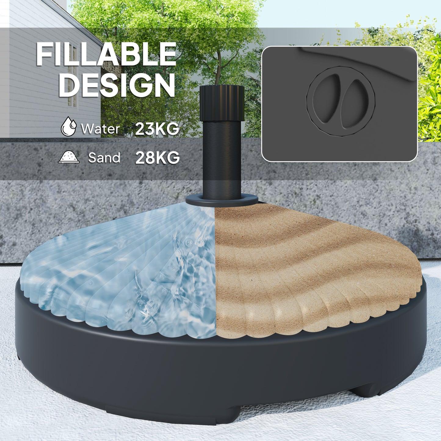 Outsunny Garden Parasol Base Holder HDPE 28kg Sand Filled 23kg Water Filled Diameter 55 cm Height 30 cm Black