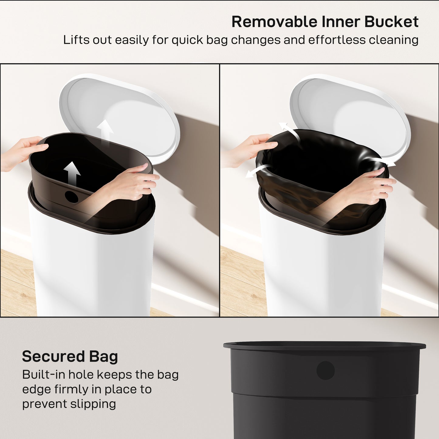 HOMCOM 30 L Pedal Kitchen Bin Modern Curved White With Soft Close Lid Fingerprint Resistant Metal For Quiet Operation