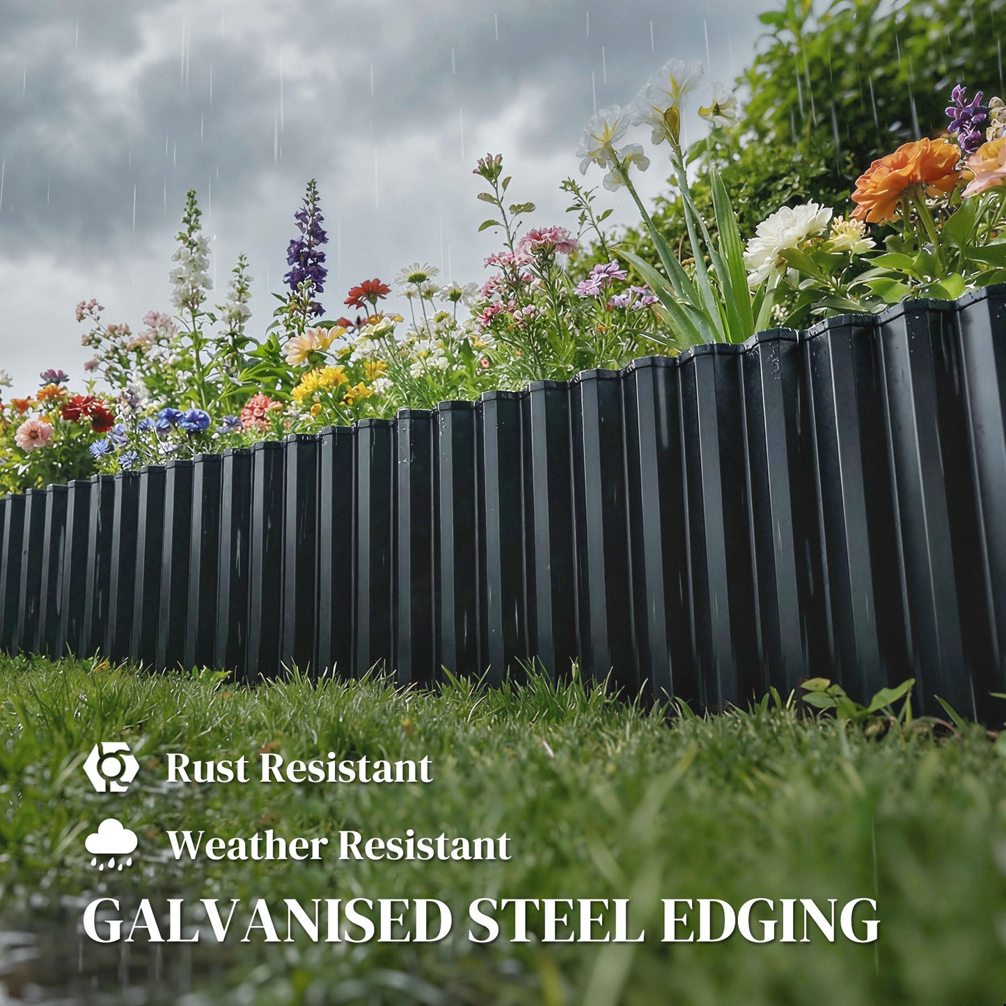 Outsunny Metal Garden Edging Border 8 Inch By 21.3 Foot Corrugated Heavy Duty Galvanized Steel Lawn Edging Dark Grey