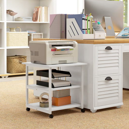 Vinsetto Mobile 3-Tier Printer Cart with Storage & Wheels for Home Office - White - ALL4U RETAILER LTD