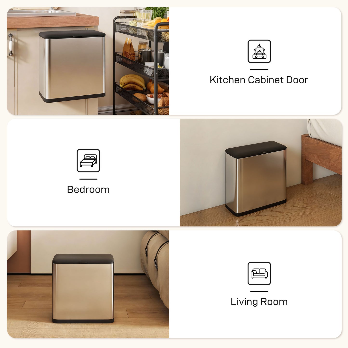 HOMCOM 8L Hanging Kitchen Bin With Stay Open Lid And Removable Inner Bucket For Under Cabinet Door Under Sink Office