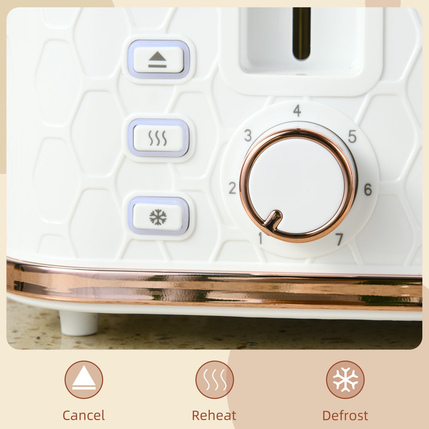 HOMCOM Four Slice Honeycomb Toaster White With 7 Toasting Levels Automatic Browning Countertop Kitchen Appliance