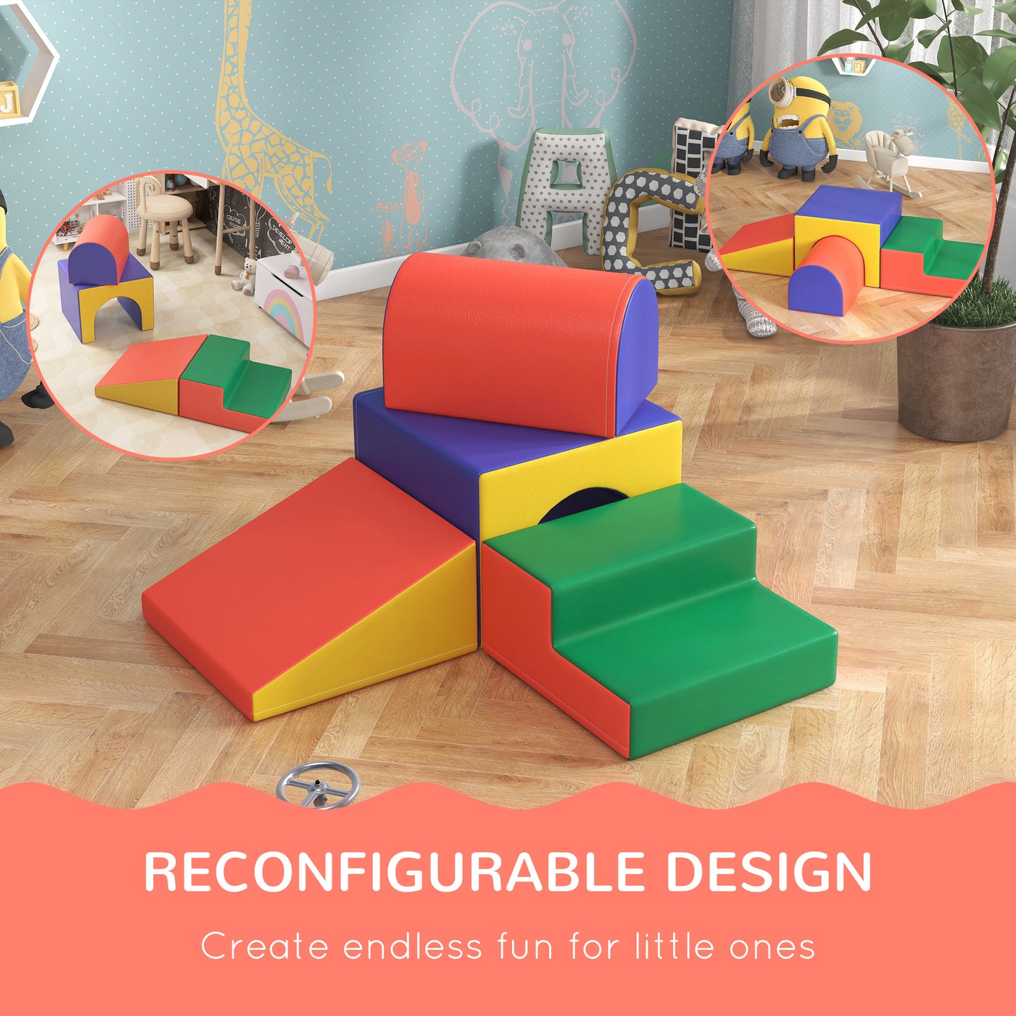 HOMCOM 4-Piece Red Soft Play Equipment Set for Toddlers Aged 1-3 - ALL4U RETAILER LTD