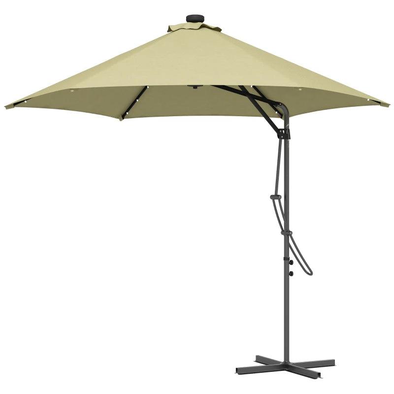 Outsunny 3m Garden Cantilever Umbrella with Solar LED Lights - Cross Base, Waterproof Cover - Stylish Beige Patio Parasol for Enhanced Outdoor Comfort - ALL4U RETAILER LTD