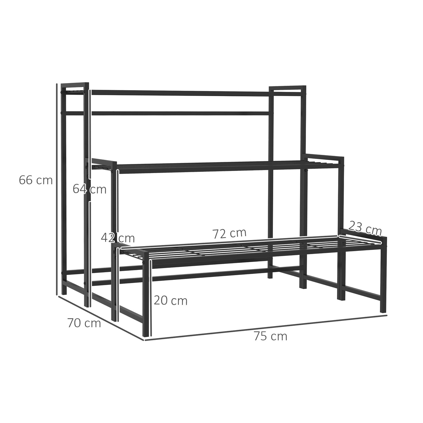 Outsunny Three Tier Metal Plant Shelf Stand Black Indoor Outdoor Garden Tiered Plant Organizer With Slatted Shelves