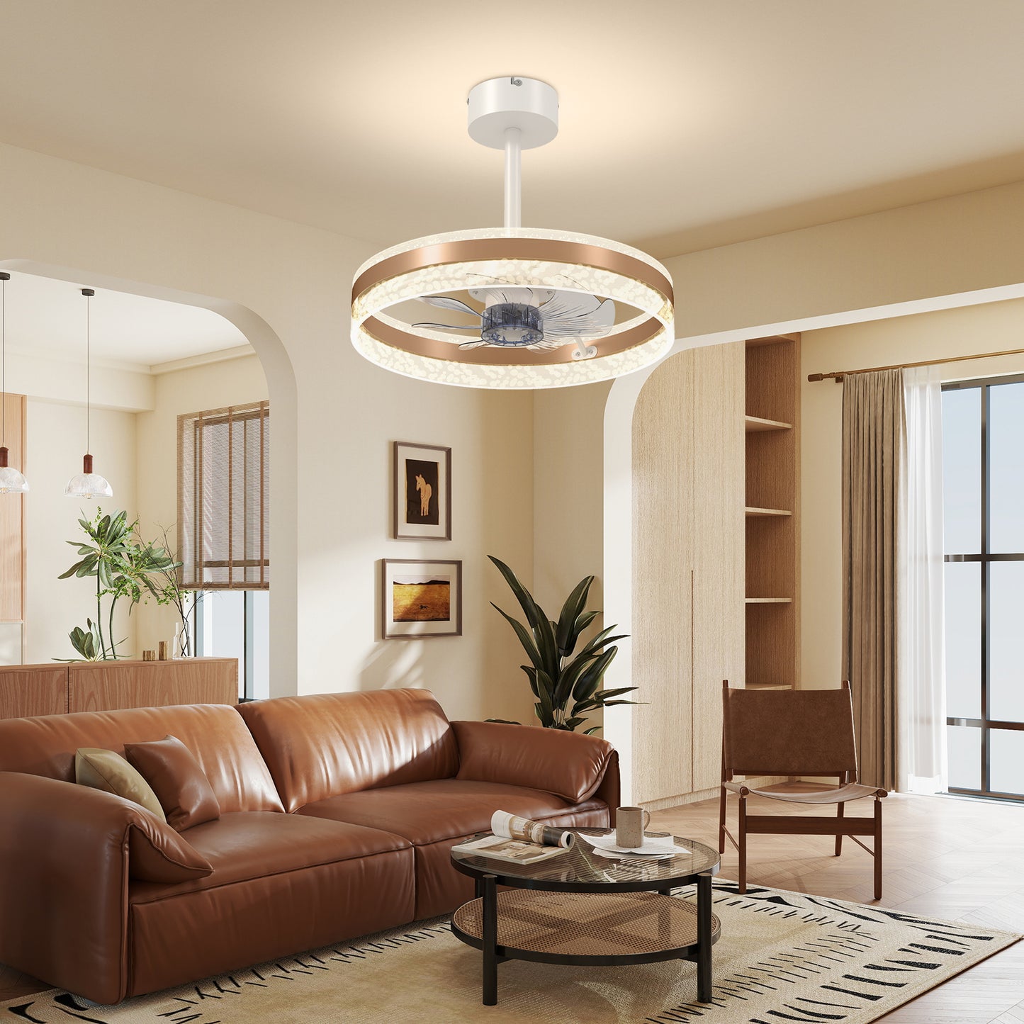 HOMCOM Ceiling Fan With LED Light And Remote Gold Tone Copper DC Motor Six Speeds And Breeze Mode