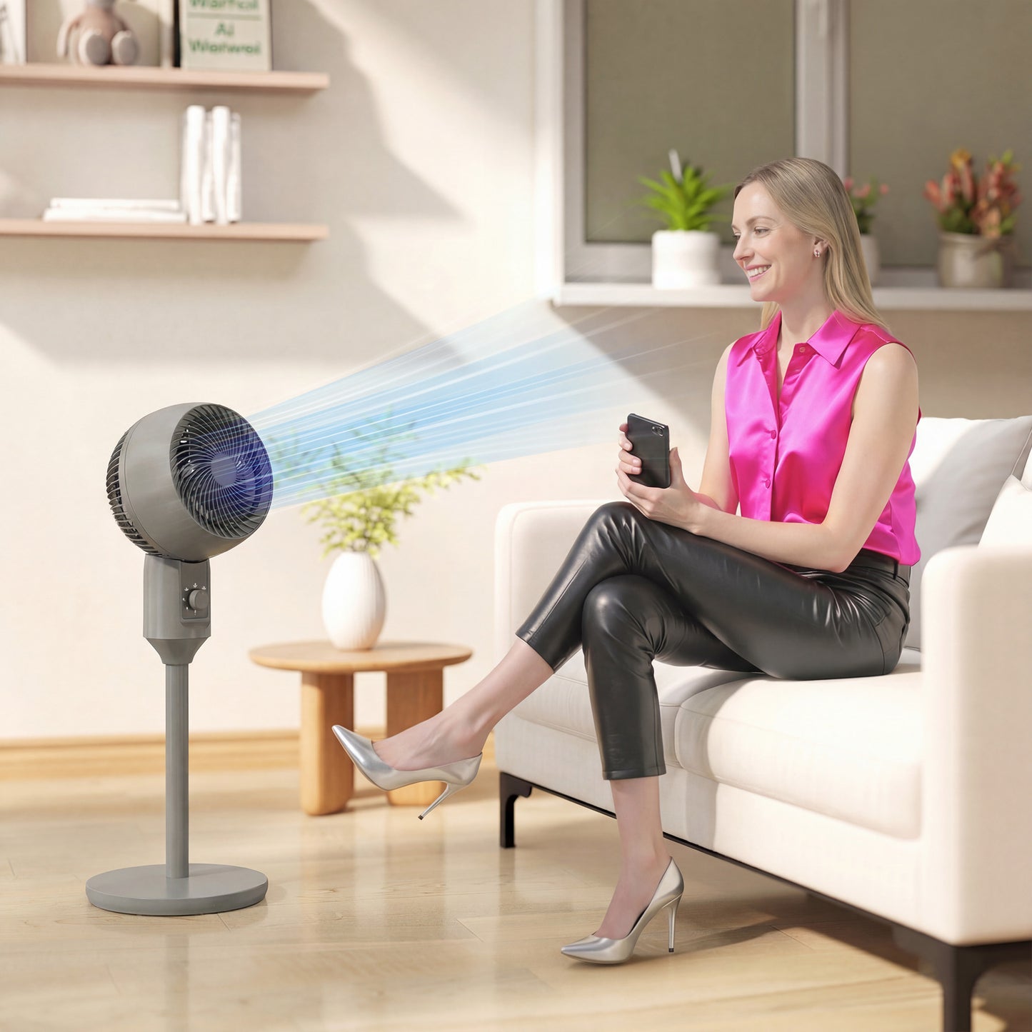 HOMCOM Air Circulator Pedestal Fan 9 Inch Oscillating Grey With 3 Speed Settings And Carry Handle