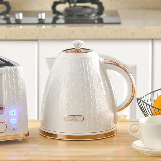 HOMCOM 3kW Rapid Boil Honeycomb Electric Kettle Cream Finish Fast Boiling Tea Coffee