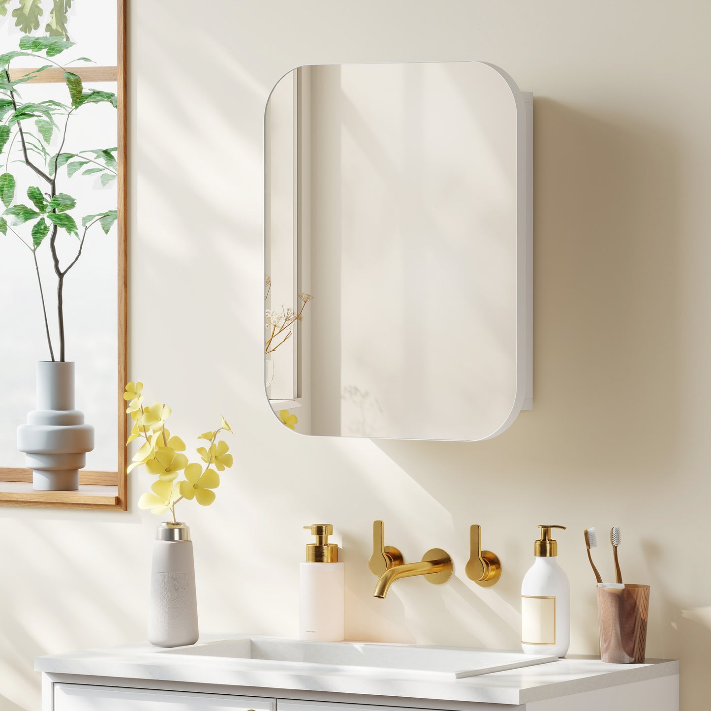 HOMCOM White Bathroom Medicine Cabinet With Mirror And Adjustable Shelves Soft Close Hinges