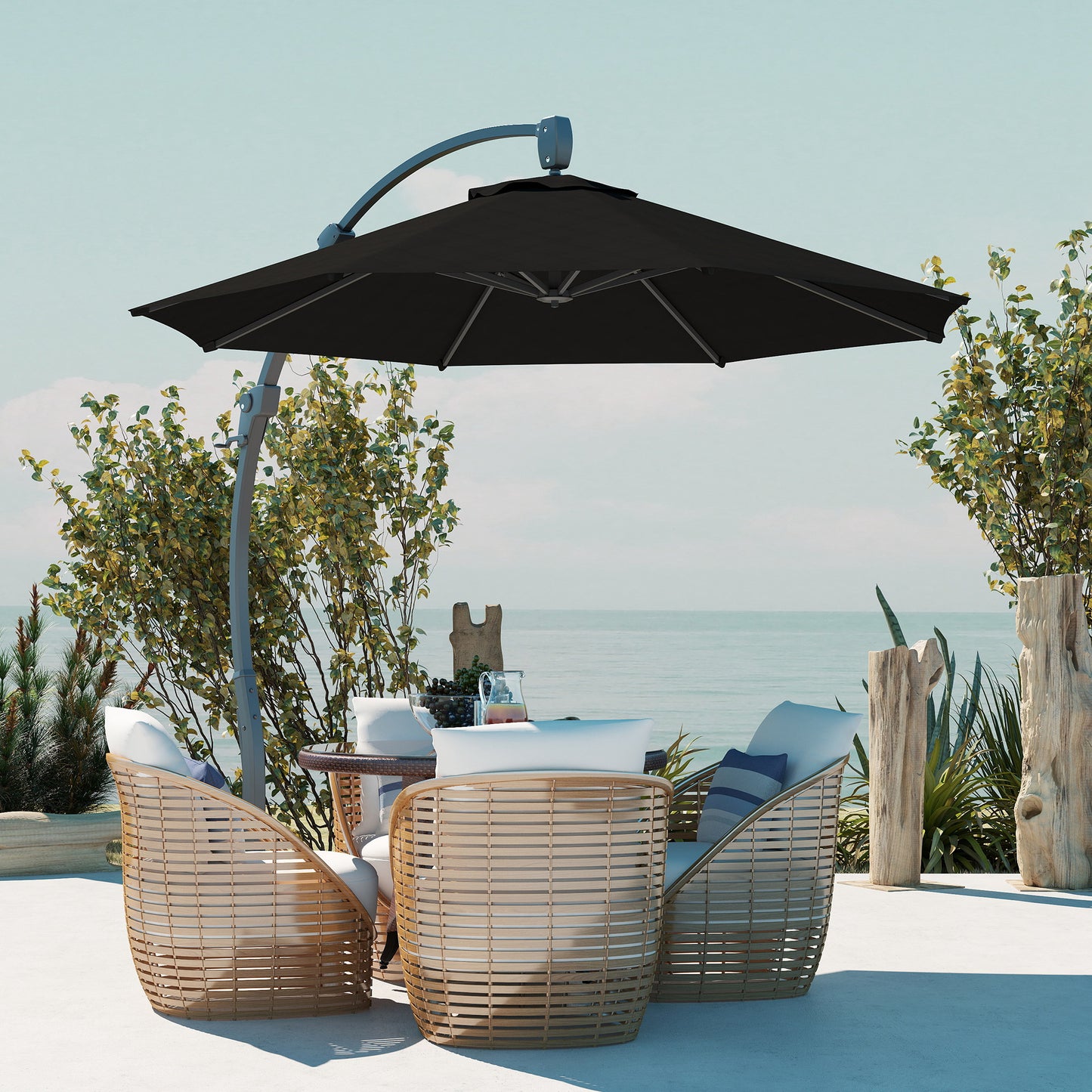 Outsunny 3m Cantilever Parasol Round Overhang Umbrella With Crank Handle Base Aluminum Frame 360Rotation Banana Black