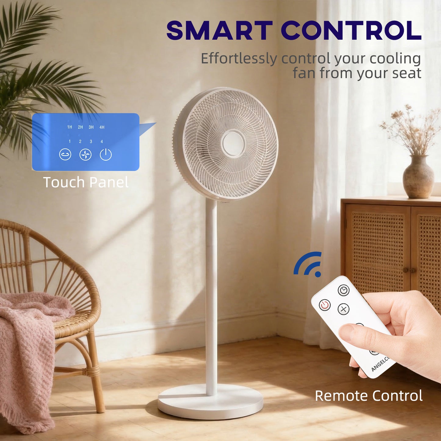 HOMCOM 40 Cm Standing Floor Fan With 80-Degree Oscillation, Adjustable Tilt And Height, 4 Speeds, Remote Control, White
