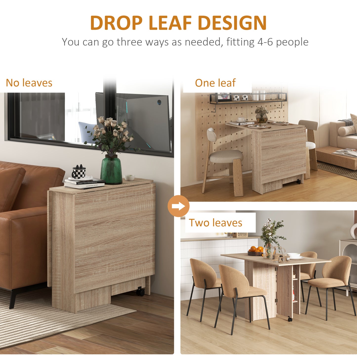 HOMCOM Folding Dining Table Set With Storage Shelves And Velvet Upholstered Chairs Natural Wood Finish
