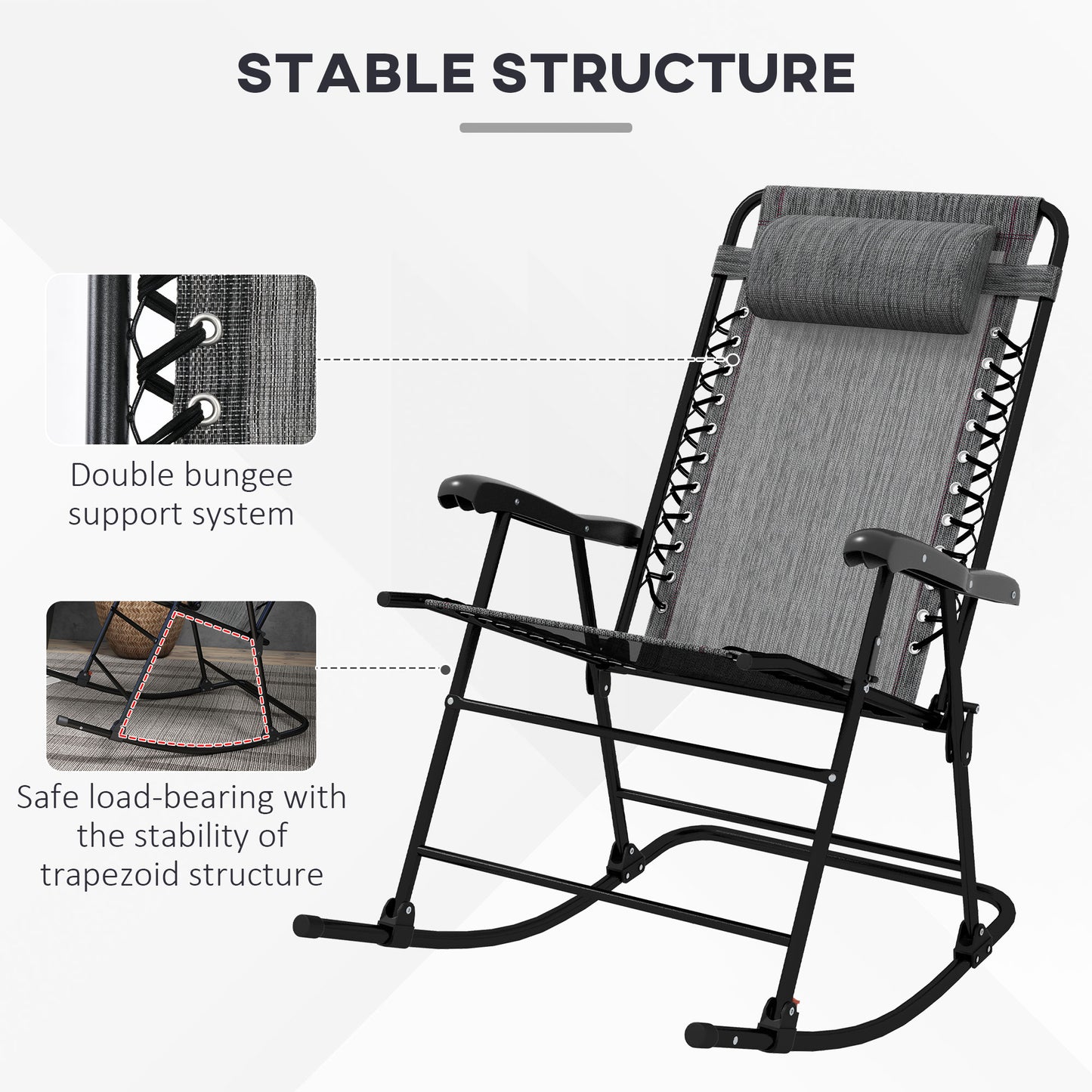 Outsunny Outdoor Portable Grey Zero Gravity Rocking Chair with Headrest - ALL4U RETAILER LTD