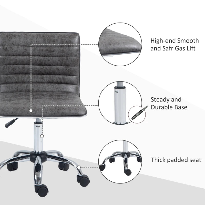 HOMCOM Adjustable Swivel Office Chair - Armless Mid-Back Design, Microfiber Cloth, Chrome Base - Grey - ALL4U RETAILER LTD