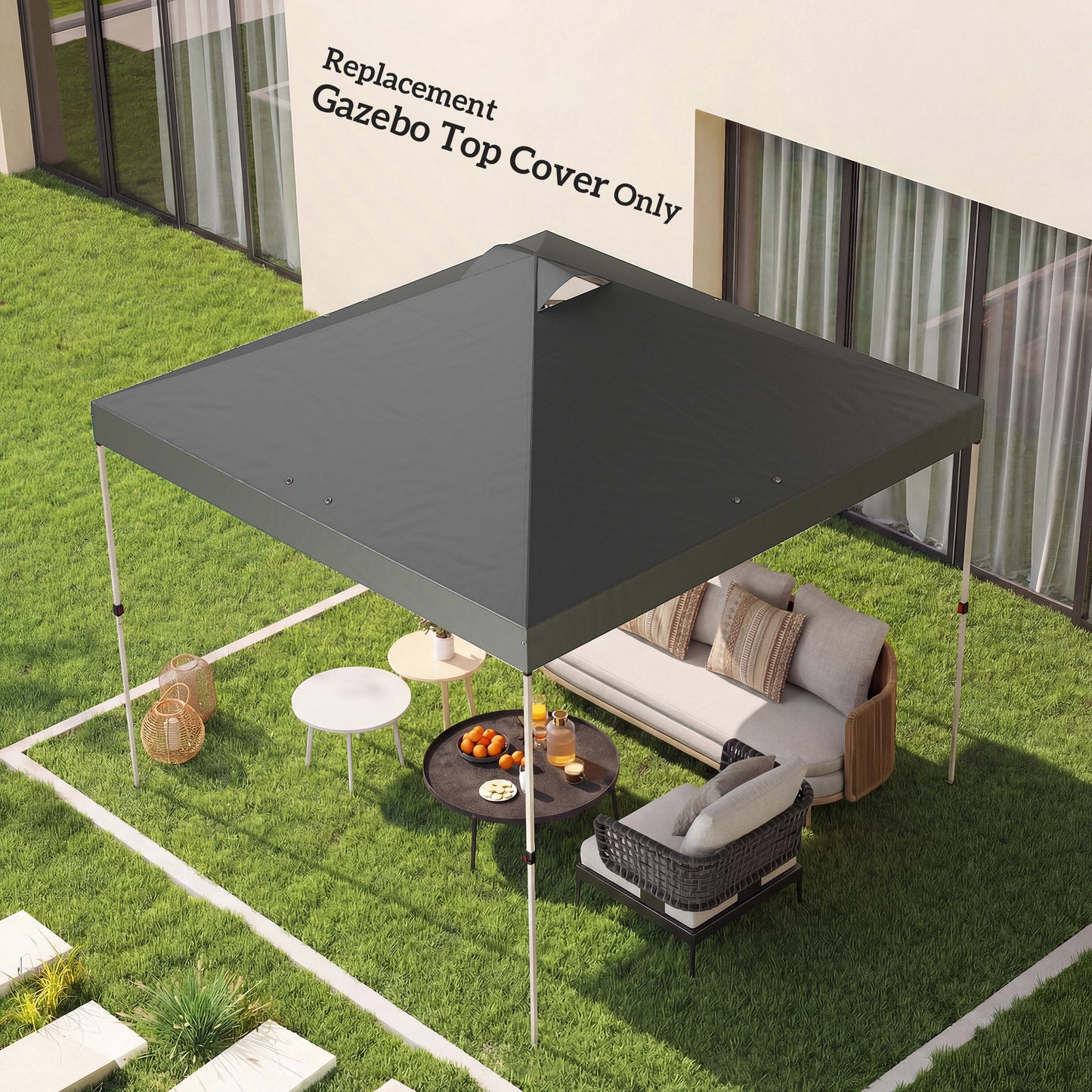 Outsunny Gazebo Roof Replacement UV50 Plus Waterproof Pop Up Canopy Cover With Eight Drainage Holes 3x3m Dark Grey