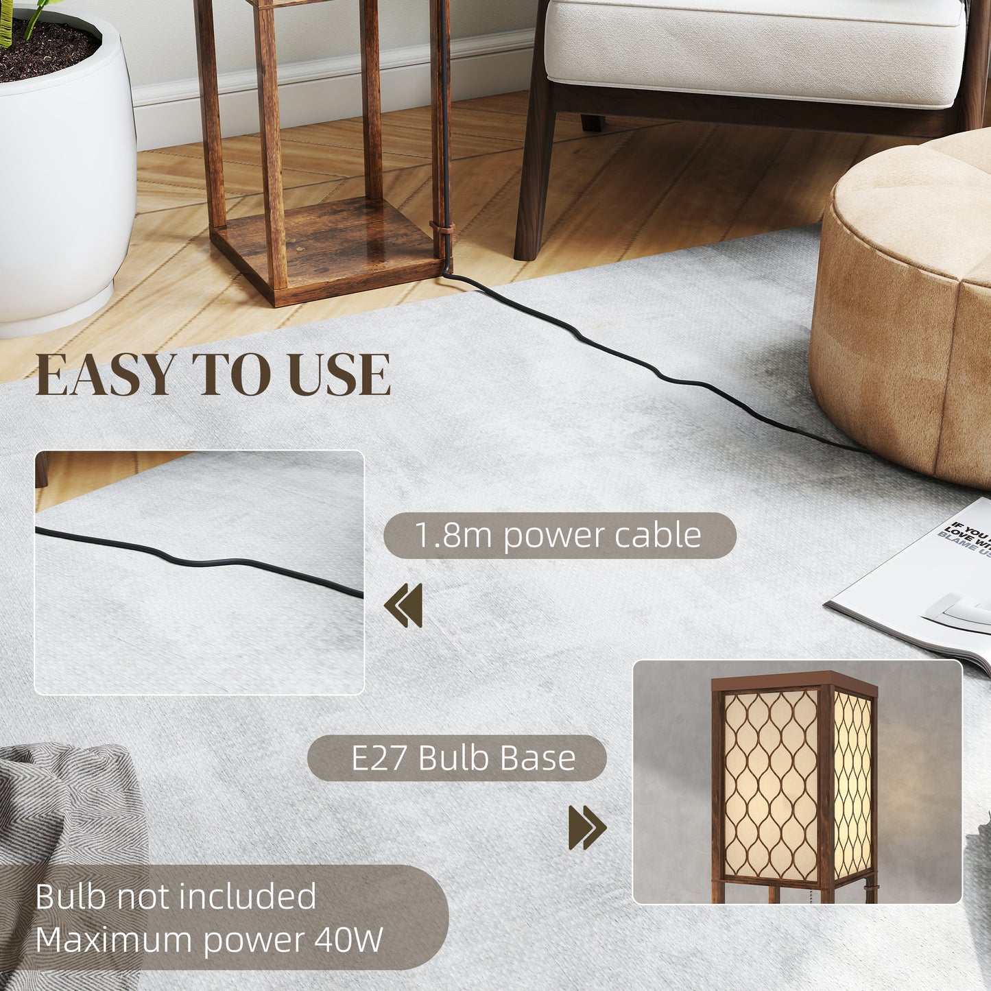 HOMCOM Three Shelf Standing Lamp With Rustic Brown White Finish And Integrated Storage Shelves