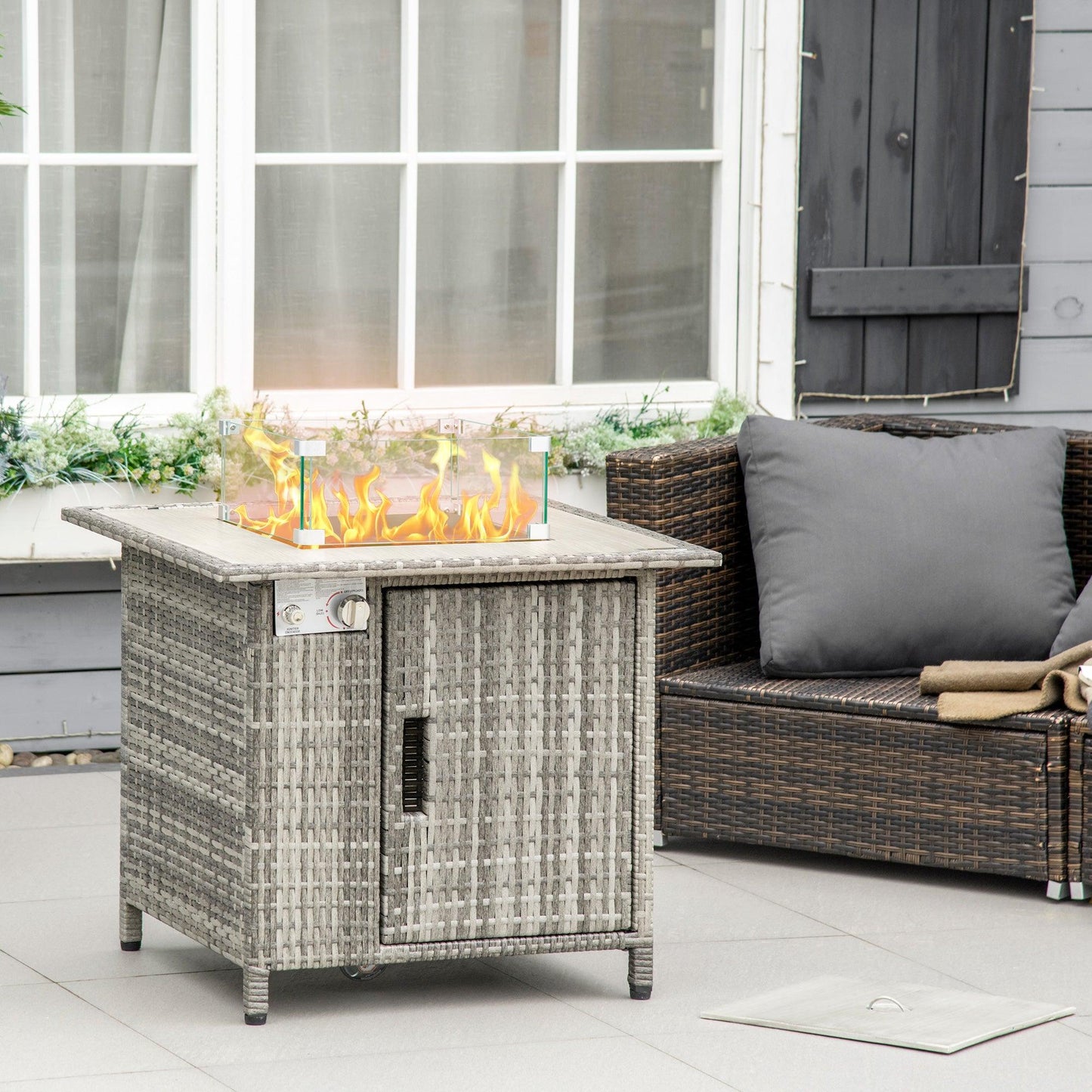 Outsunny Gas Fire Pit Table w/ Rain Cover, Windscreen & Lava Stone, 50,000 BTU - ALL4U RETAILER LTD