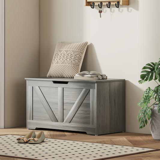 HOMCOM 100L Storage Ottoman Box With Safety Hinges In Charcoal Grey Seatable Trunk