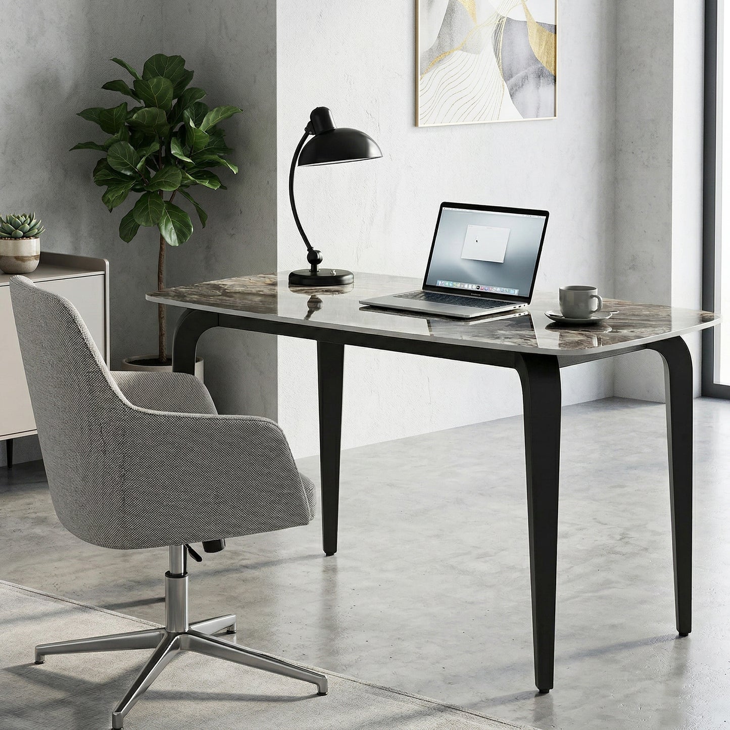 HOMCOM Dining Table for Four with Sintered Stone Top and Metal Legs in Brown, Heat and Scratch Resistant