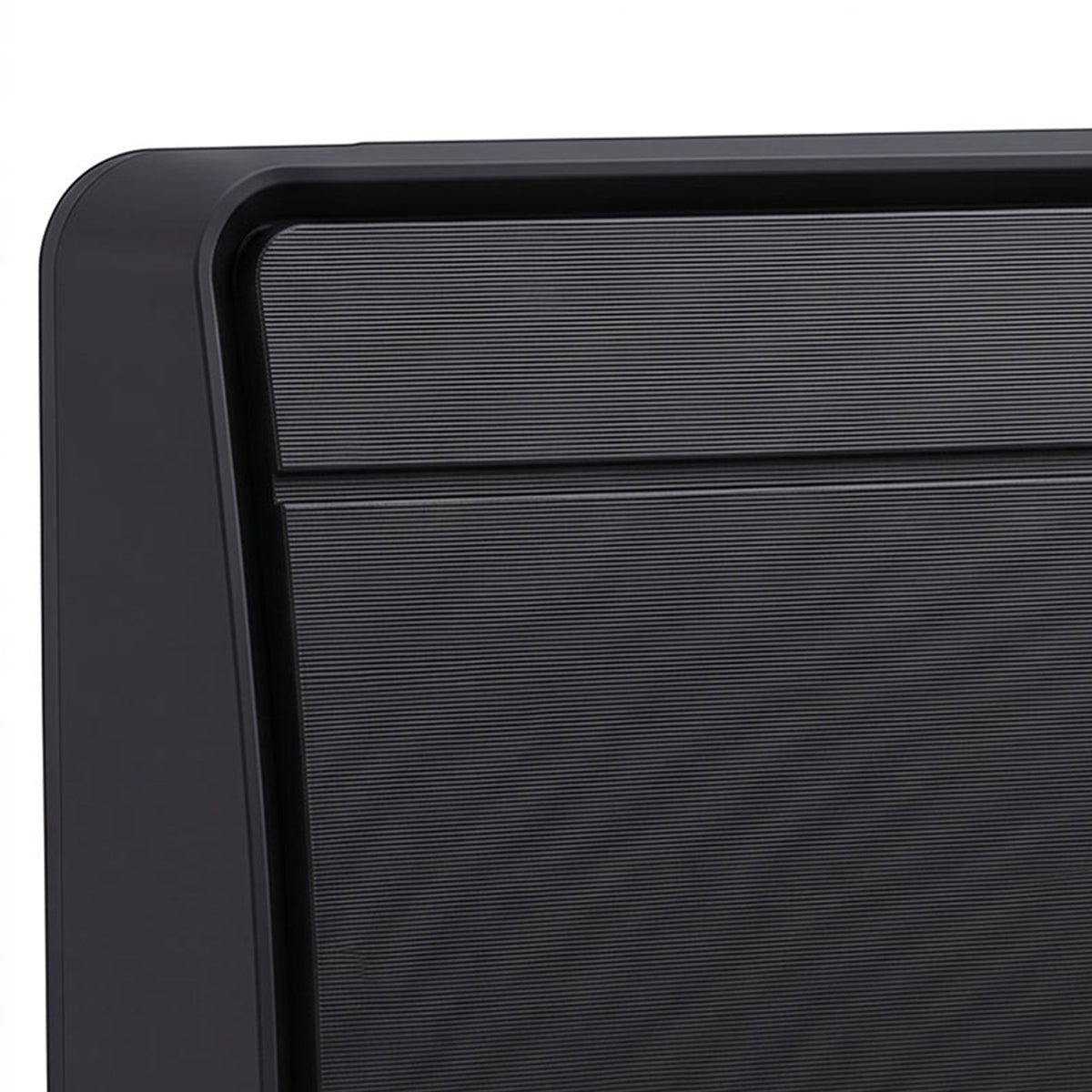 Black wall-mounted ceramic heater front panel with grille and small display