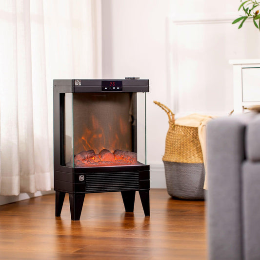 HOMCOM Freestanding Electric Fireplace Heater, Remote included, Quiet 750W/1500W, LED Screen, Black - ALL4U RETAILER LTD