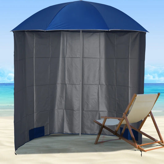 Outsunny 88" Arc 2.2M Blue Fishing Umbrella Beach Parasol with Sides - Brolly Shelter Canopy Shade, Includes FREE Carry Bag