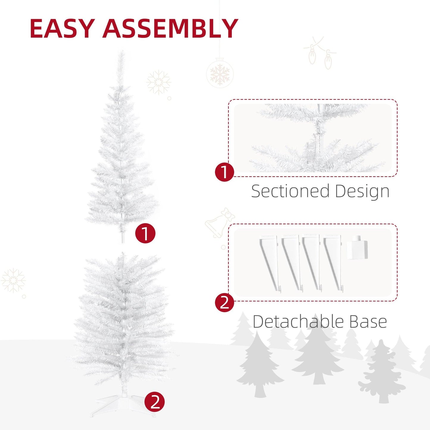 HOMCOM 5ft Slim Pine Christmas Tree with Stand - White Holiday Décor - ALL4U RETAILER LTD